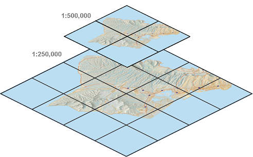 Illustration of map cache at two scale levels